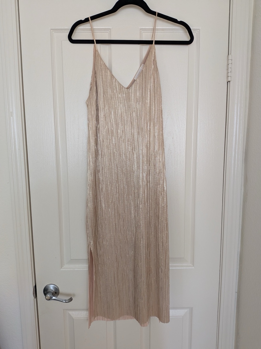 Lush Shimmering Champagne Ribbed Slip Dress, Size S